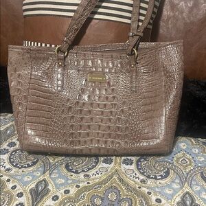 Brahmin Tan Crocodile Embossed Tote